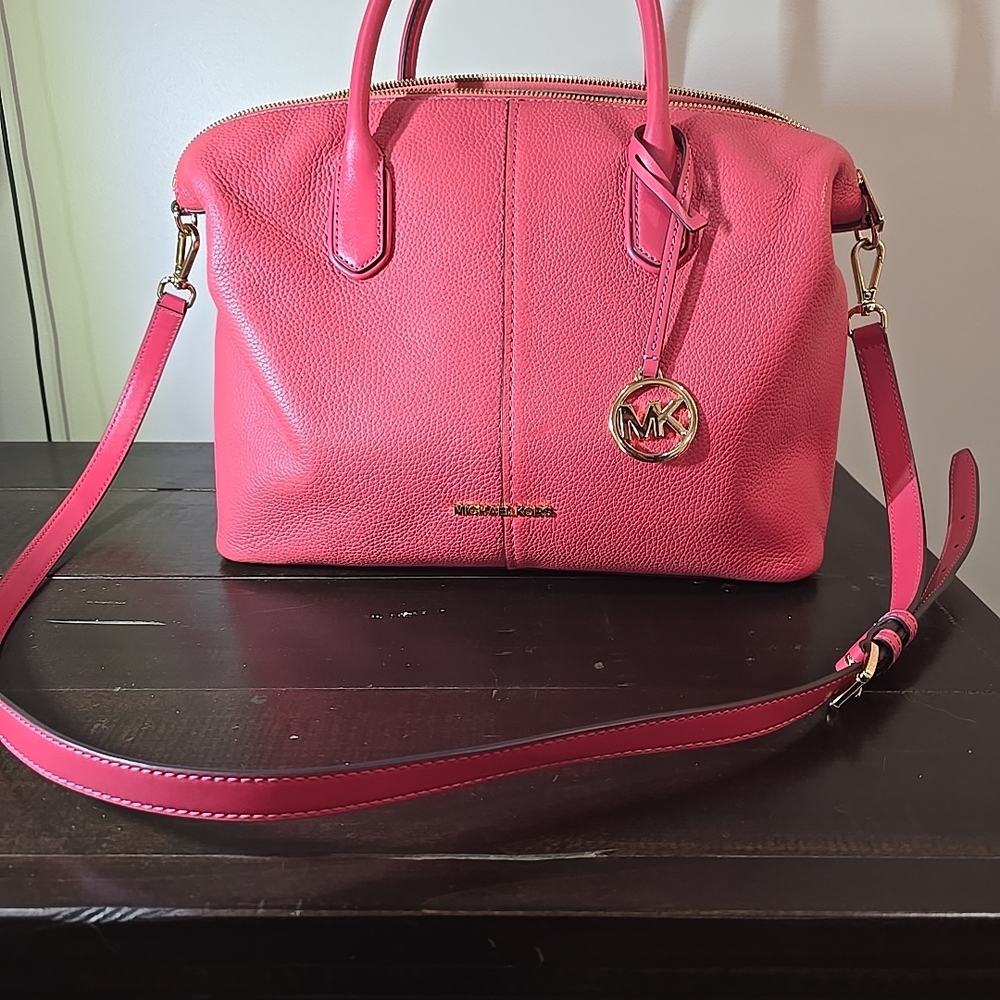 Michael Kors Hyde Pebbled Leather Large Satchel PINK